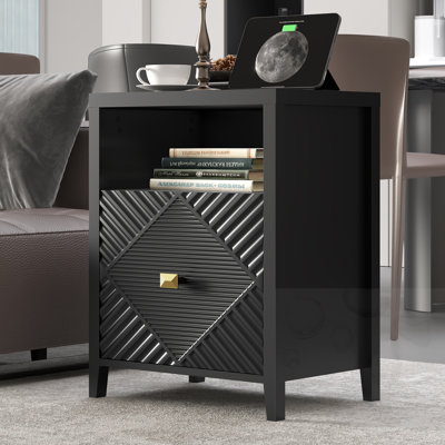 Nightstand with Charger Station and USB Port and Shelf
