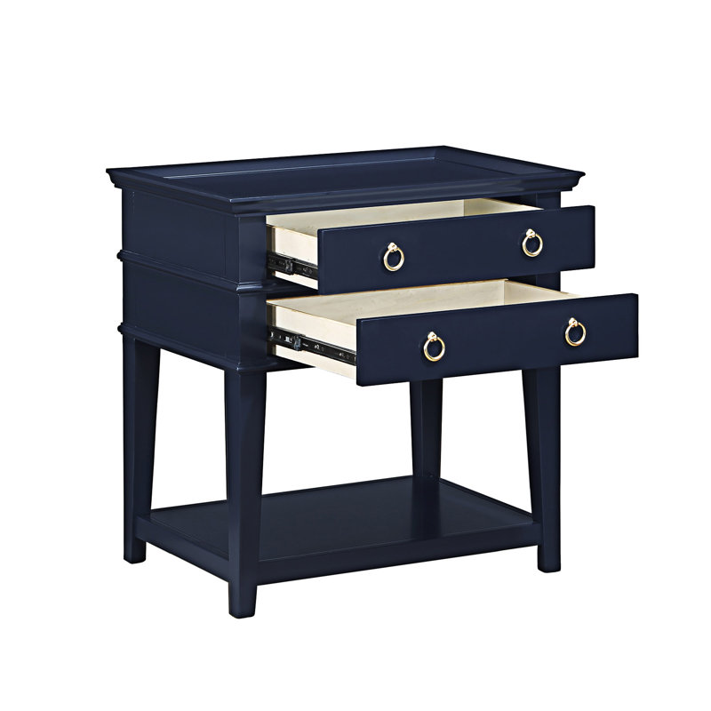 Table de chevet avec tiroir et tablette ouverte, Bleu très foncé