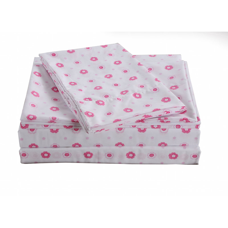 Greta Microfiber Floral Sheet Set, Full Sheet Set + Fitted Sheet + 2 Pillowcases