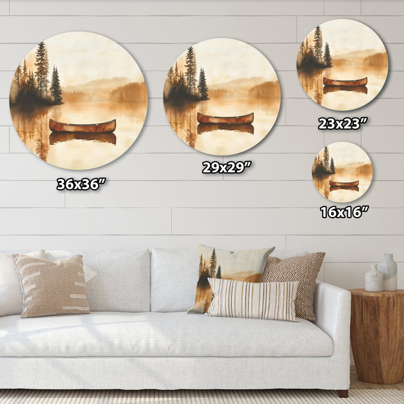 Lac, art mural Canoe Driting - paysages ronds, art mural en métal, L 29 po x H 29 po