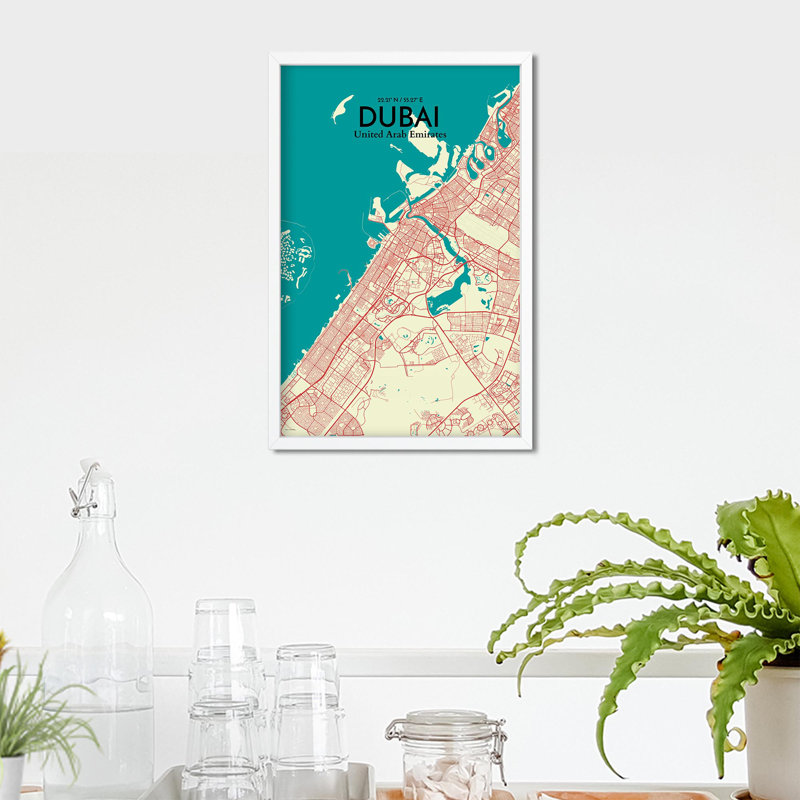 « dubaï city map », reproduction d’impression sur affiche en couleur, H 17 po x l 11 po