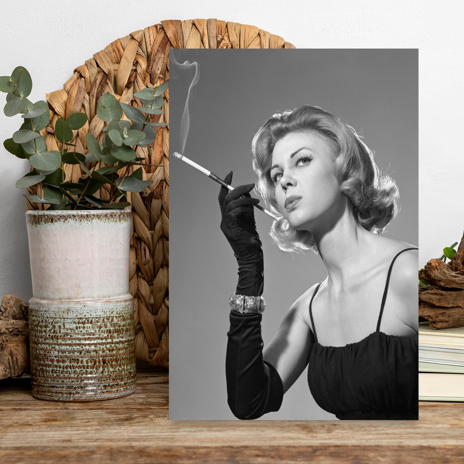 Mercer41 1960S Sexy Sultry Woman In Black Evening Dress Long Black Gloves Bracelet Smoking Cigarette In Long Cigarette Holder Classic Elegant Retro 