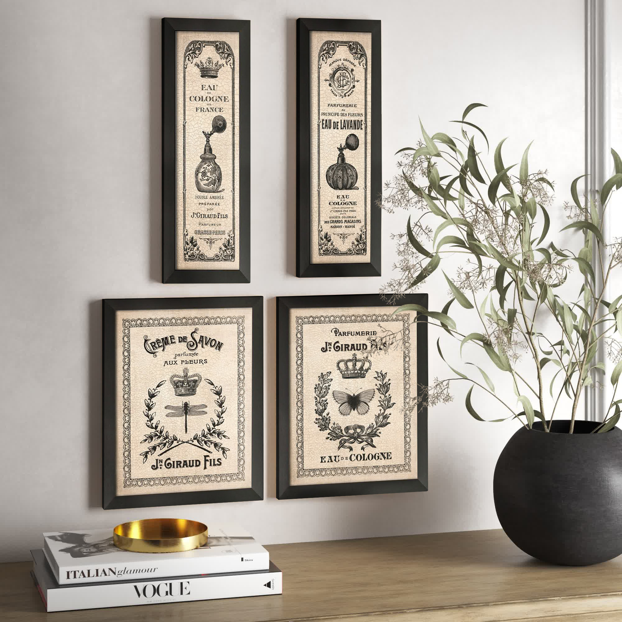 Ophelia & Co. Classic French Inspired Hotel Bath Panels and Signs; Cologne and Savon' - 4 Piece Graphic Art Print Set & Reviews | Wayfair