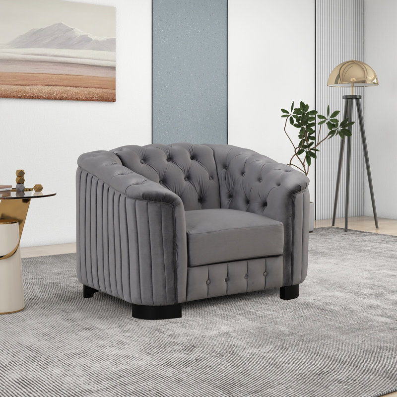 Canapé d'appoint 41,5 po en velours rembourré (y compris le fauteuil), Gris