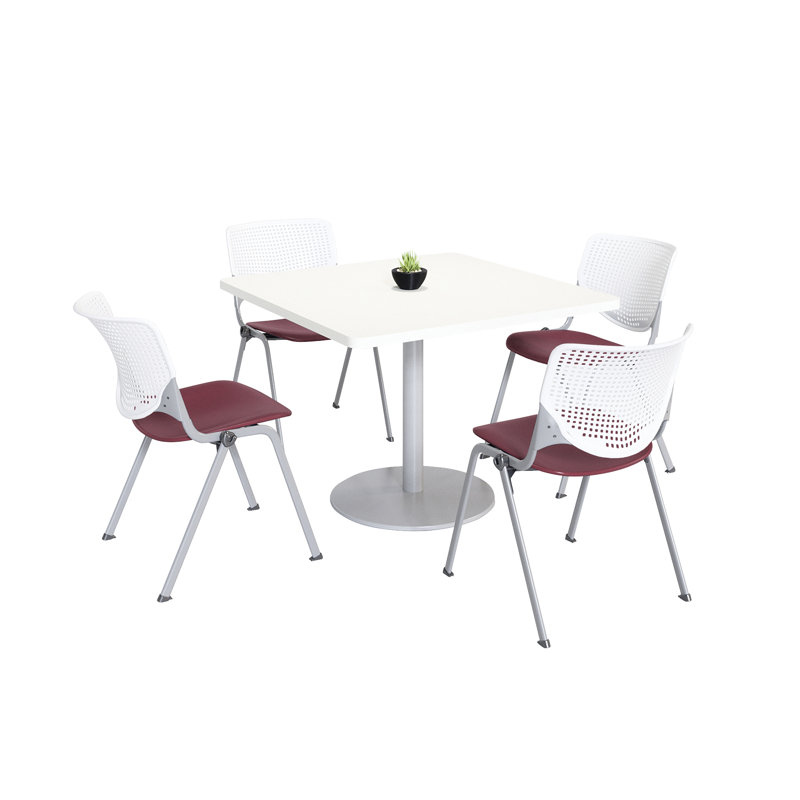 Ensemble de table de salle à manger et de chaise Kool Mode, H 29 po x L 36 po x l 36 po, Blanc / Bourgogne, Blanc