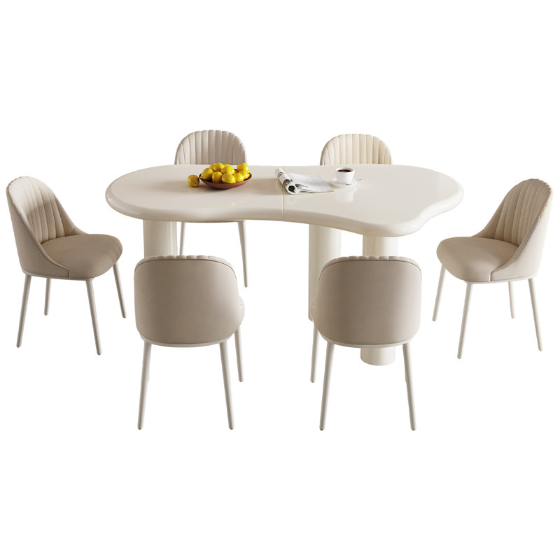 62.2" Irregular Cream White Dining Table Set With 6 Chairs for Kitchen, Bar, Living Room, 7-Piece (1 Table,6 chairs)