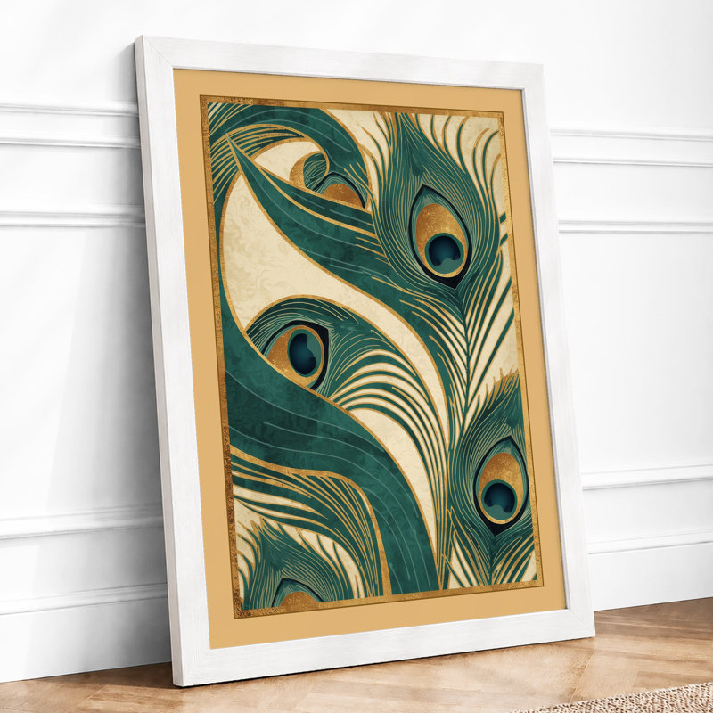 Peacock Feather Study Art Deco - Framed Print, A1 - 84.1 x 59.4 cm, White