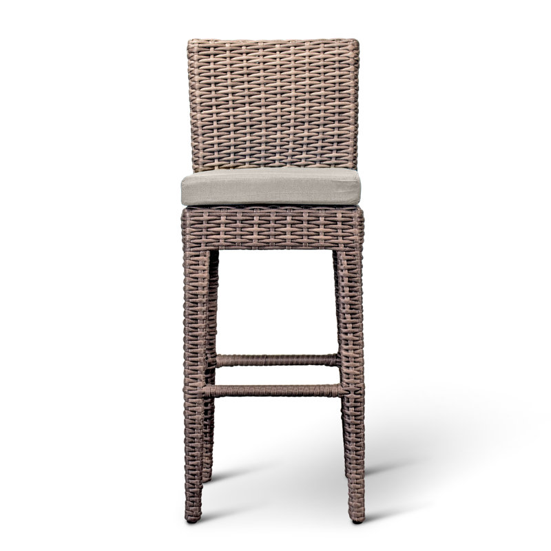 Arden Outdoor Bar Stool, Chestnut, Cast Silver Sunbrella®, 28.75"