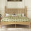 Wood Platform Bed With Gourd Shaped Headboard,Retro Style Platform Bed With Wooden Slat Support