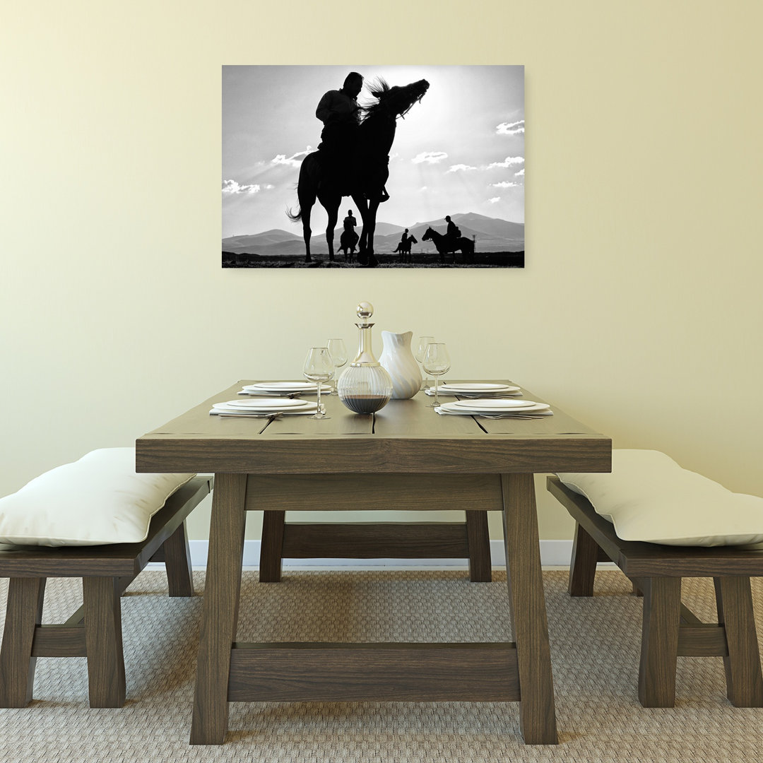 Wild West Horse Silhouettes Dramatic Abstract Contemporary Horse Landscape Mountain Wall Art Print
