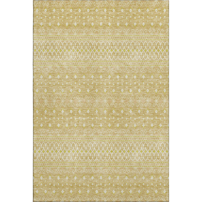 Premium Machine Washable Prisco Gold Rug, Rectangle 10' x 14'