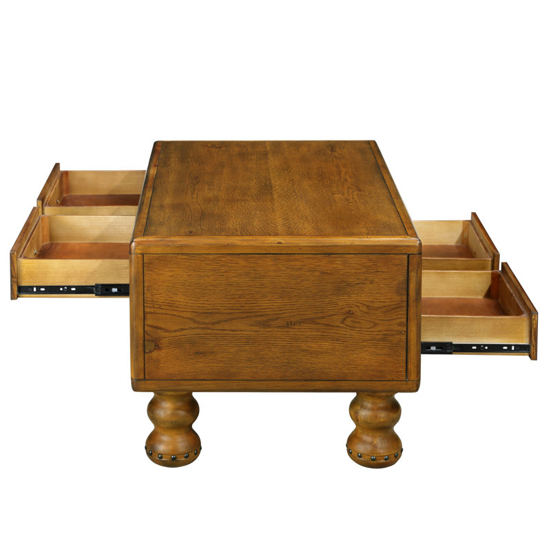 40" Rectangle Single Coffee Table with Storage Drawers, Antique Brown