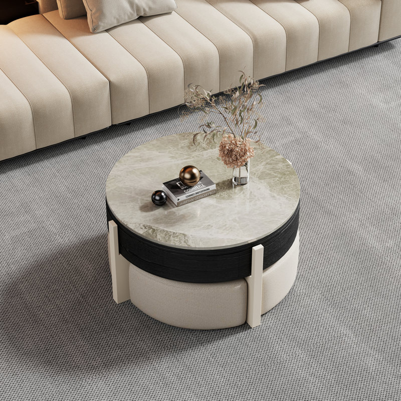 Yvelle Stone Countertop Coffee Table with 4 Hidden Seats