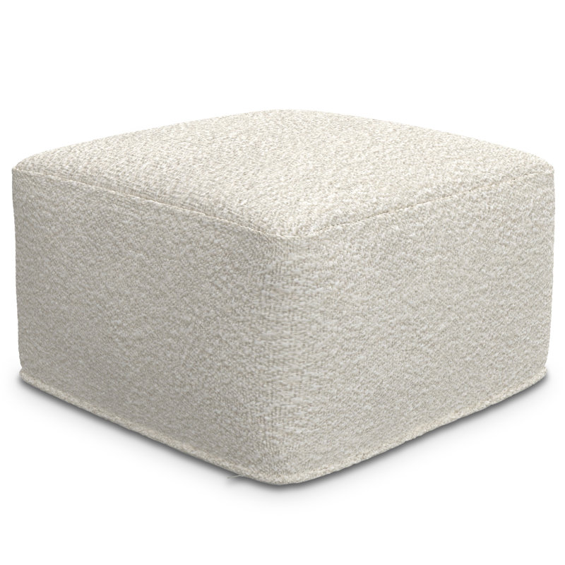 Chantal 24"W Upholstered Polyester Square Pouf with Ivory Boucle Design