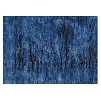 Machine Washable Indoor/Outdoor Xhevrie Blue Rug