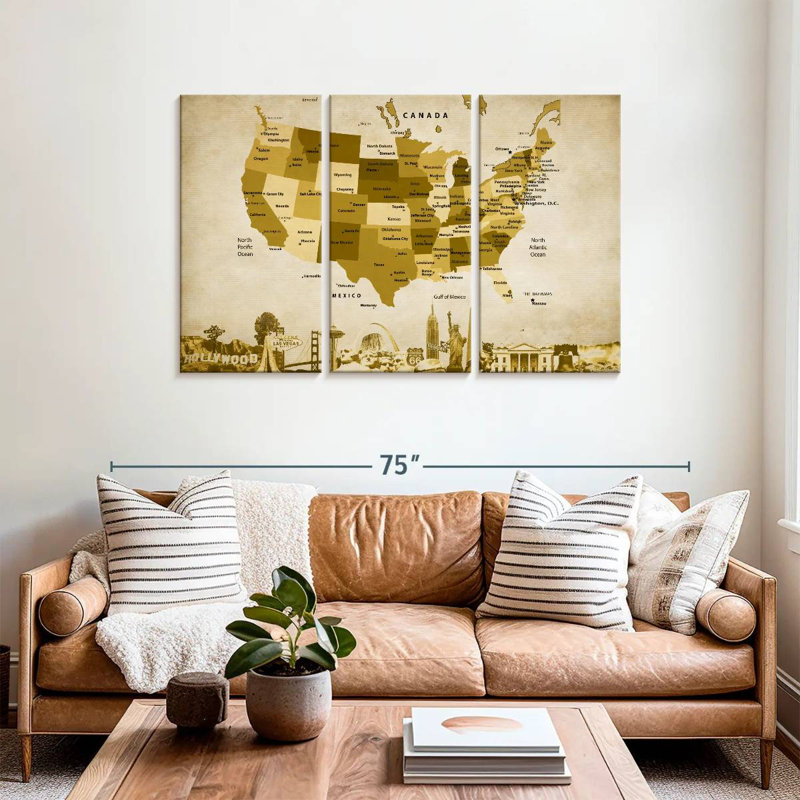 Carte des États-Unis en bronze Aliaz, H 36 po x l 57 po
