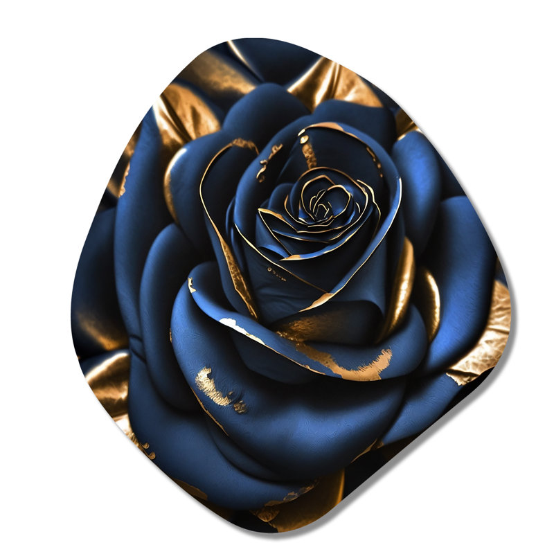 Art mural asymétrique «Gilded Rose In Kings Blue II» - forme de nébuleuse florale, H 35 po x l 31 po