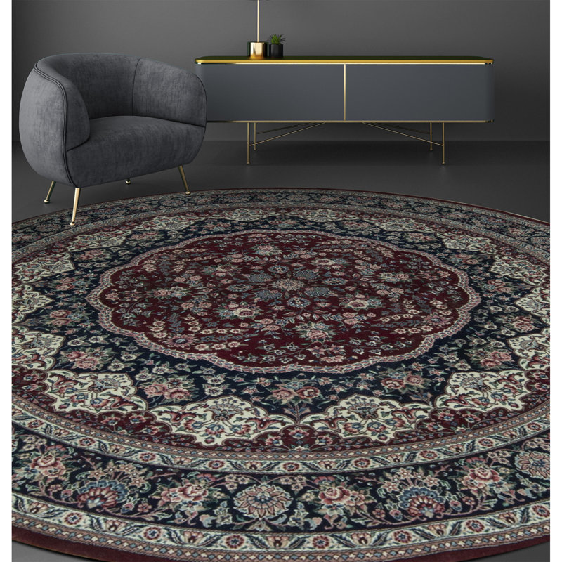 Wool Oriental Area Rug in Navy/Rust, Round 12'