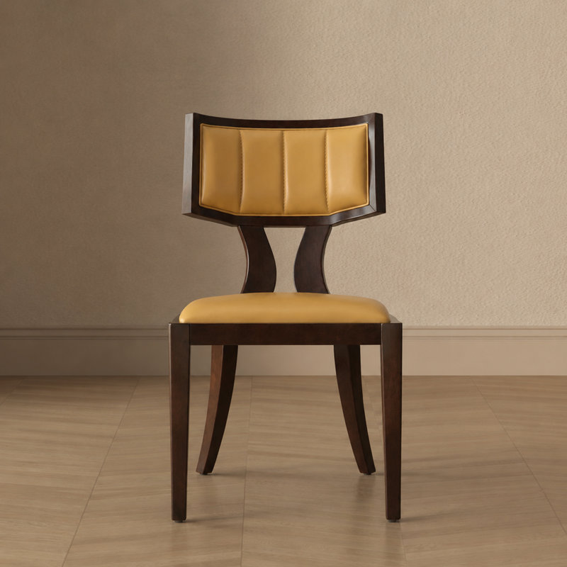 Pulitzer Traditional Vegan Leather Upholstered Beech Wood Side Chair in Camel, Camel
