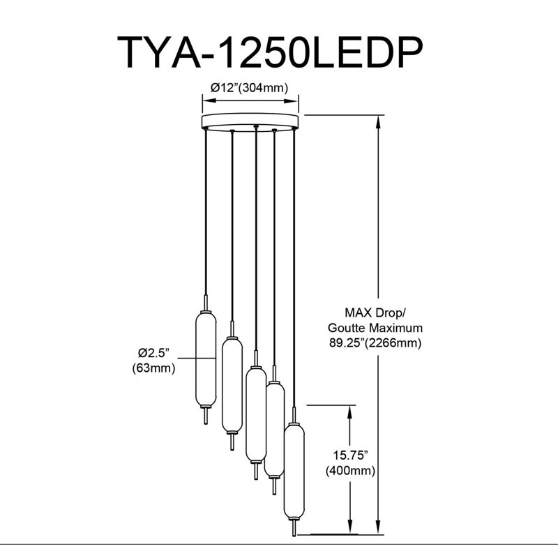 Typha LED Multi Pendant - 5 Light, Aged Brass