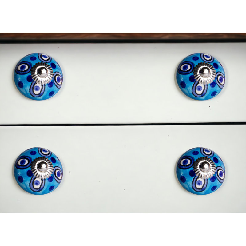 Set of Twelve Blue And White Botanical Ceramic Drawer Pull Knobs