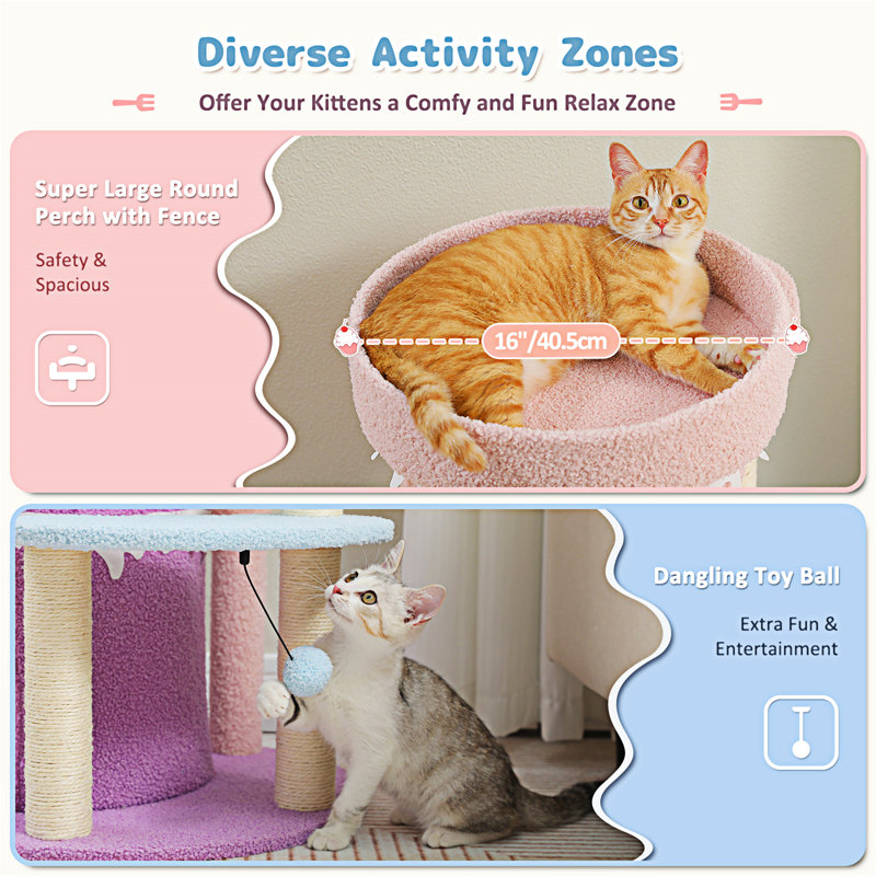 Pink 43'' Multi-Level Cat Tree Tower with Sisal Scratching Posts