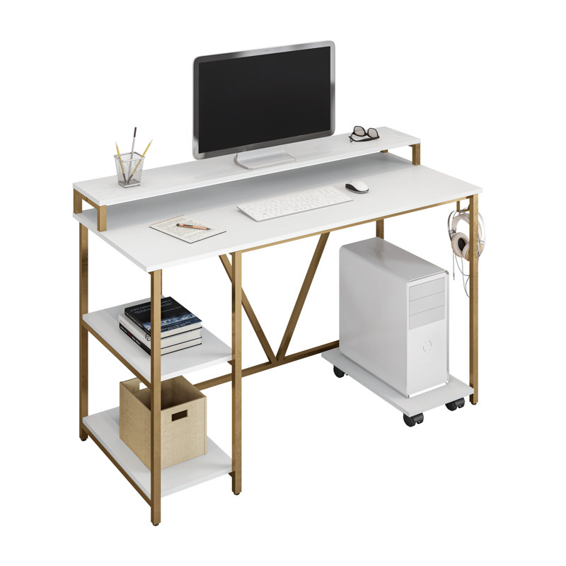 Steel Writing Desk, White/Gold