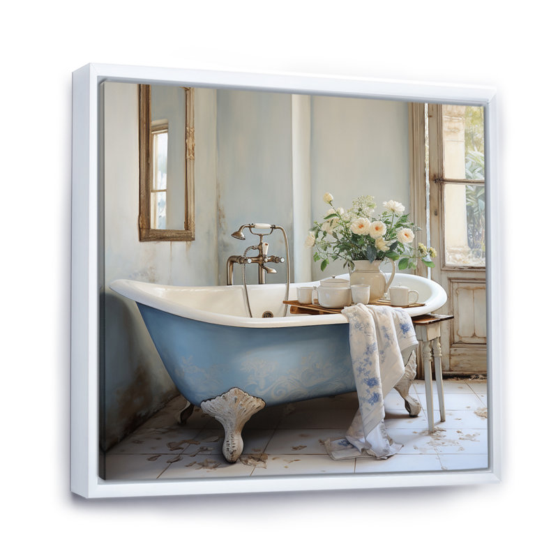 «Bath Laundry Serenity Soak», reproduction sur toile, Cadre flottant blanc, H 16 po x l 16 po x P 1 po
