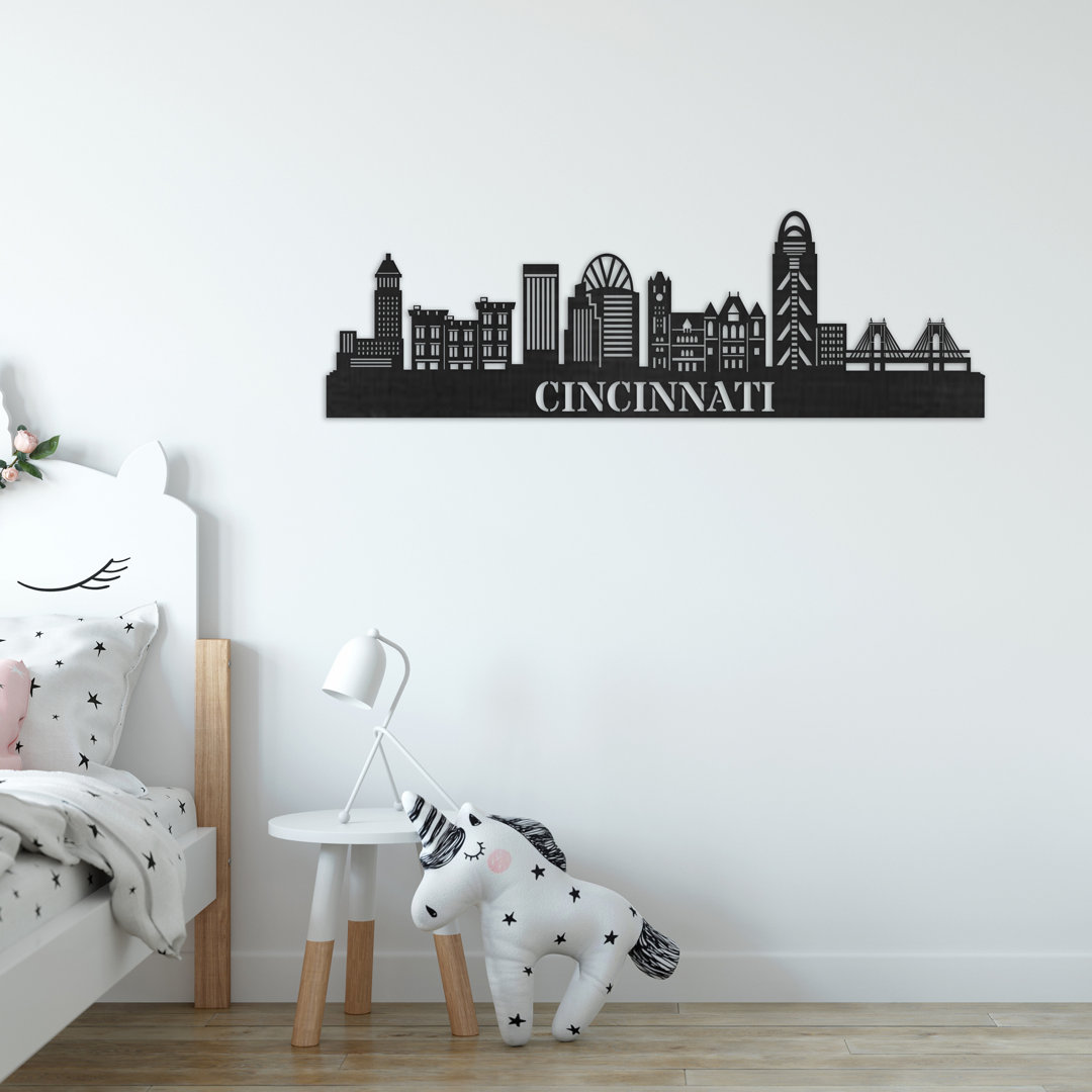 Cincinnati City Skyline Hanging Wooden Wall Décor Trinx 