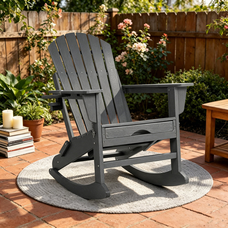 Chaise Adirondack pliante et berçante en plastique / résine avec repose-pieds, Gris
