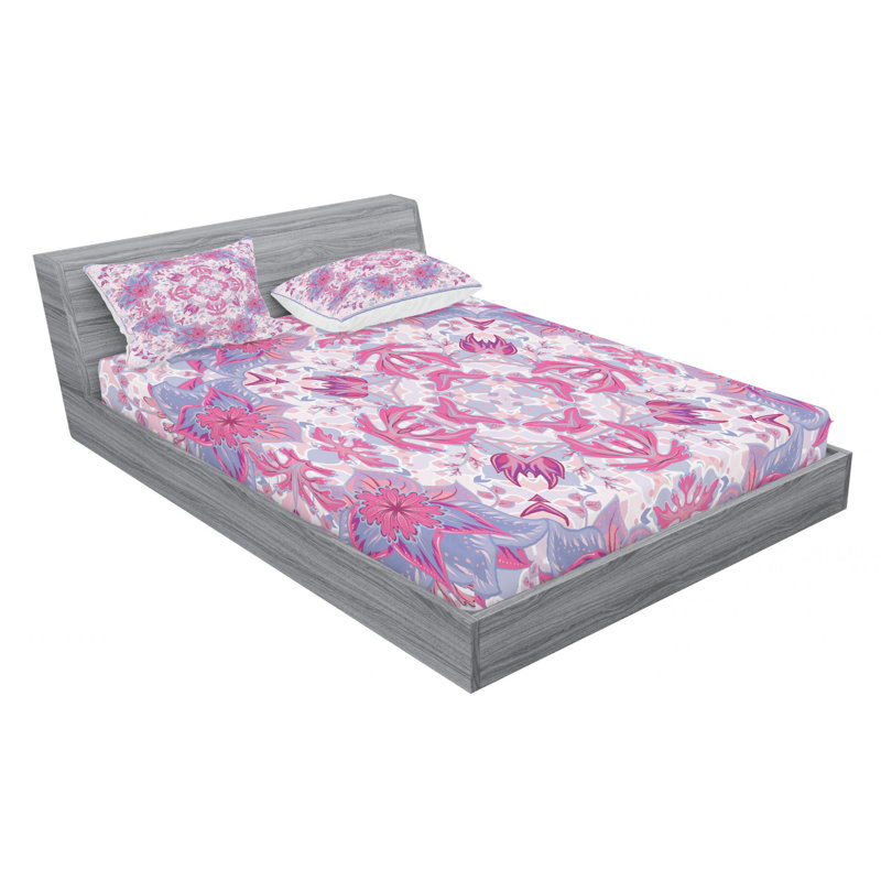 Microfiber Floral Sheet Set, Full Sheet Set with 2 Pillowcases