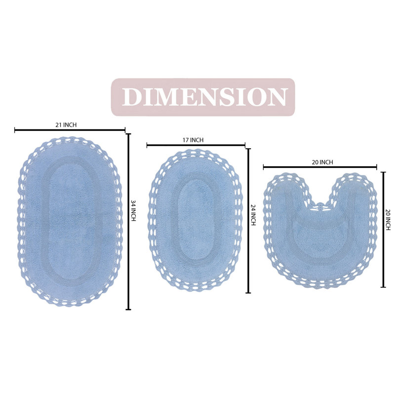 Hampton Crochet Absorbent Cotton Soft 3 Piece Bath Set, Blue