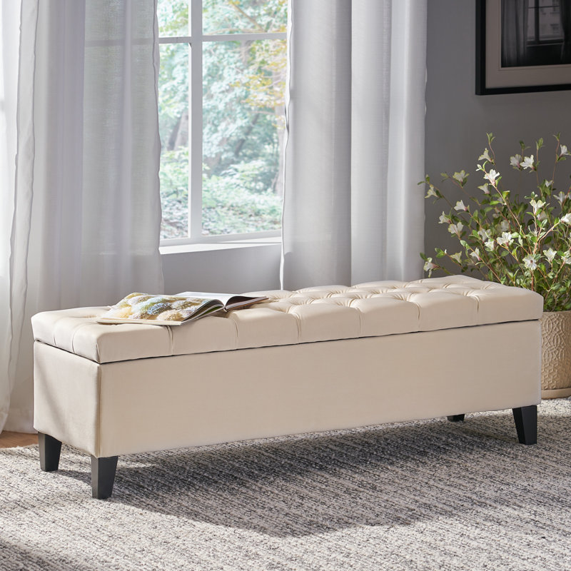 Amalfi Upholstered Storage Bench, Ivory Fabric, 17" H x 51" W x 17.5" D