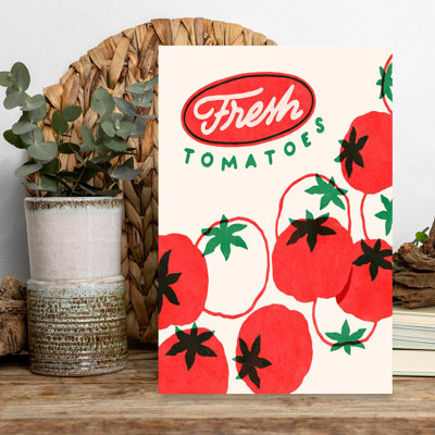 Fresh Red Tomatoes Retro Vintage Abstract Fruit Landscape Wall Art