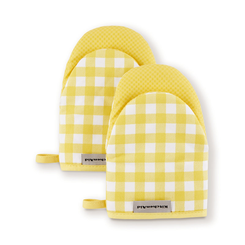 KitchenAid Gingham 2-Piece Oven Mitt, 5.5""W x 8""L, Onyx Black