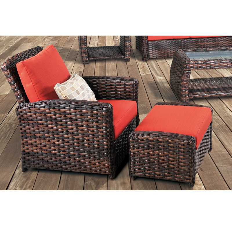 Chaise de terrasse profonde avec coussins Mcconnaughy, Sunbrella® ‑ toile cramoisie