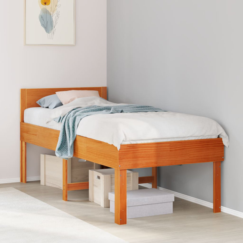 Vidaxl Bed Frame Without Mattress Solid Wood Pine, 90 x 190 cm, Brown