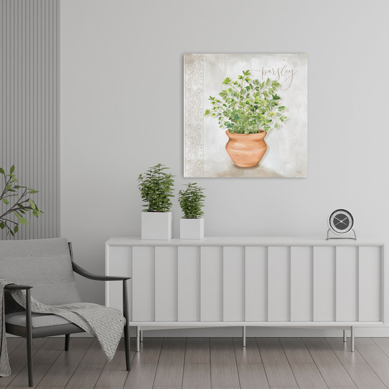 Art contemporain floral persil, H 24 po x l 24 po