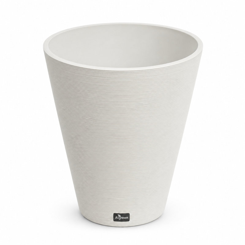 Cara Ribbed Round Taper Composite Planter, White