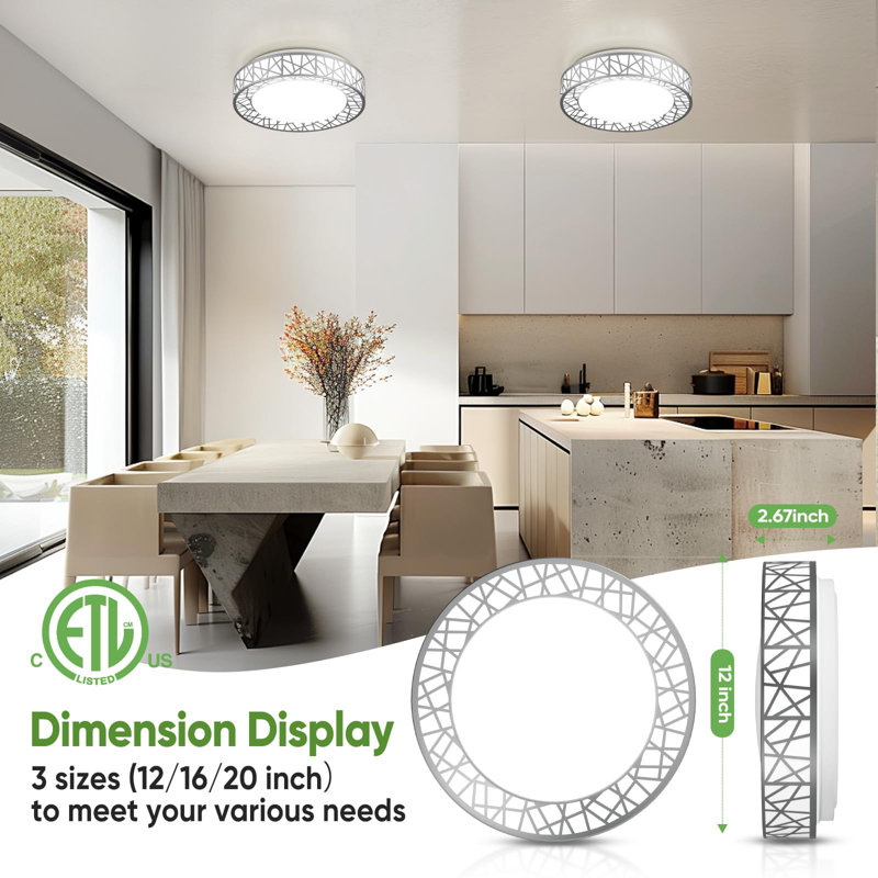12 Inch Flush Mount Ceiling Light, Modern Brushed Nickel LED Ceiling Light Fixture, 20W 1400LM 2700-6500K Adjustable, Dimmable Ceiling Lights