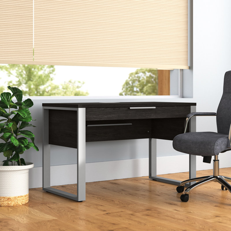 Hermitage Steel Computer Desk with Built-In Electrical Outlet, Espresso