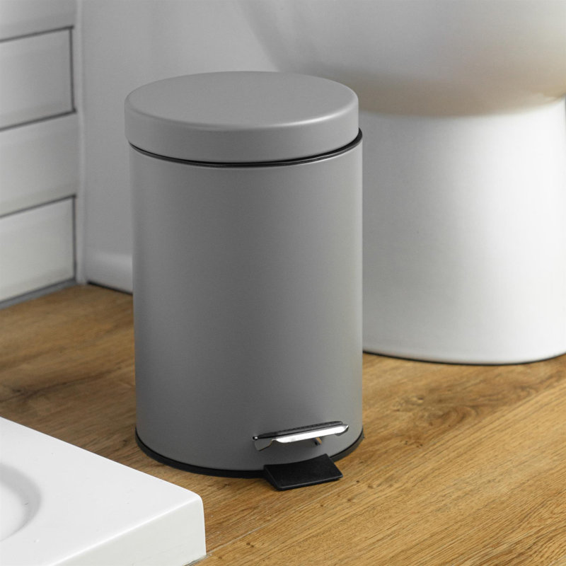 Harbour Housewares 3L Round Bathroom Bin & Toilet Brush Set, Grey
