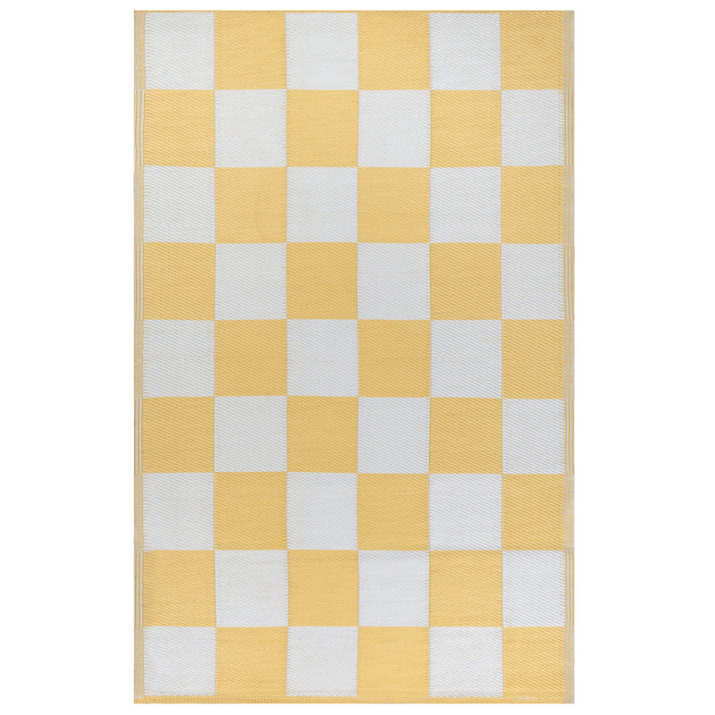 Checkerboard Chequered Flatweave 120cm X 180cm Indoor / Outdoor Area Rug, Yellow