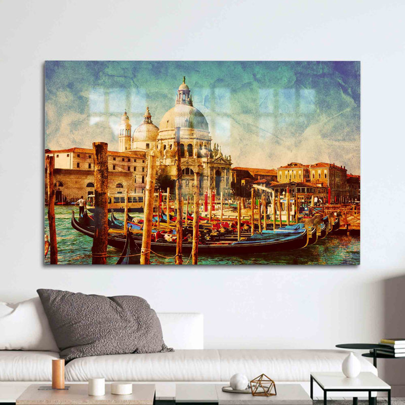 Grand canal vénitien imprimé sur verre pour une décoration murale contemporaine, H 9,1 po x l 14,2 po