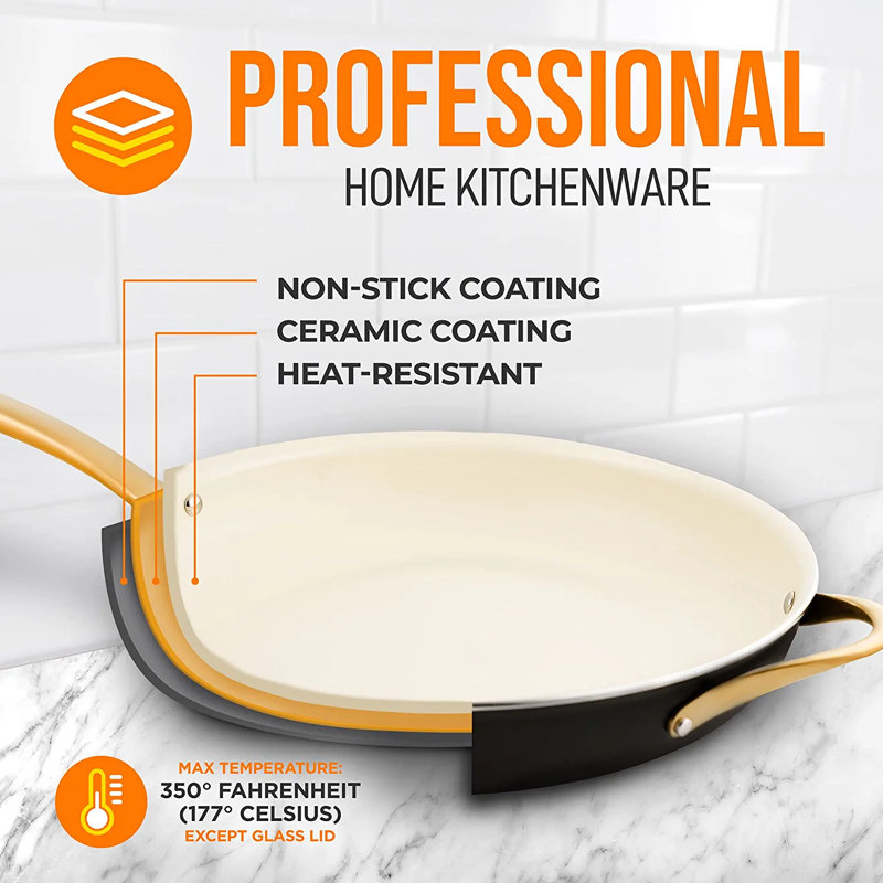 NutriChef 14" Black and Gold Nonstick Ceramic Fry Pan