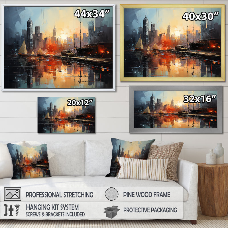 Modernism Urban Skyline II sur impression sur toile, Cadre simple argenté, H 12 po x l 20 po x P 1 po