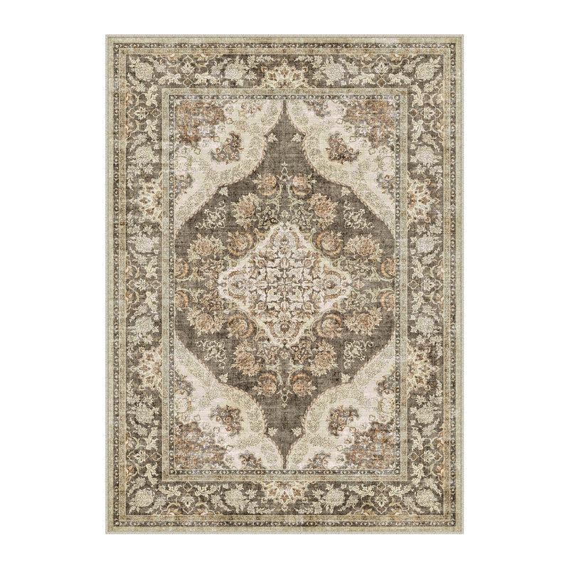 Tapis oriental lavable à la machine avec envers antidérapant Elaine, Rectangle 5 pi x 7 pi