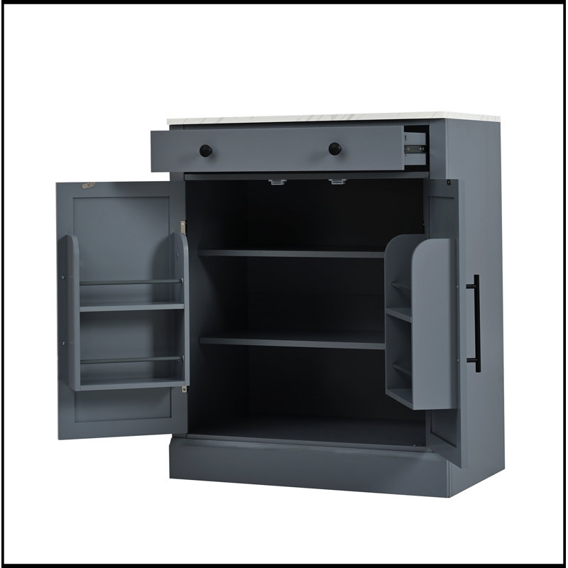 Garde-manger avec tiroir, 2 tablettes réglables et 2 tablettes de porte, Gris
