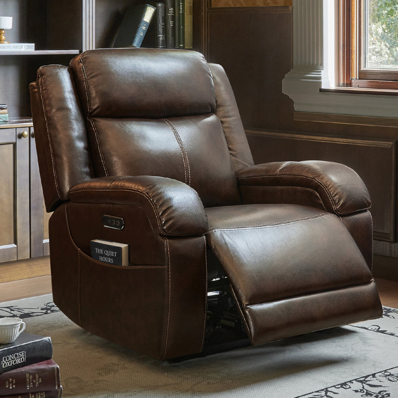 Fauteuil inclinable électrique Zachery, Cuir véritable brun