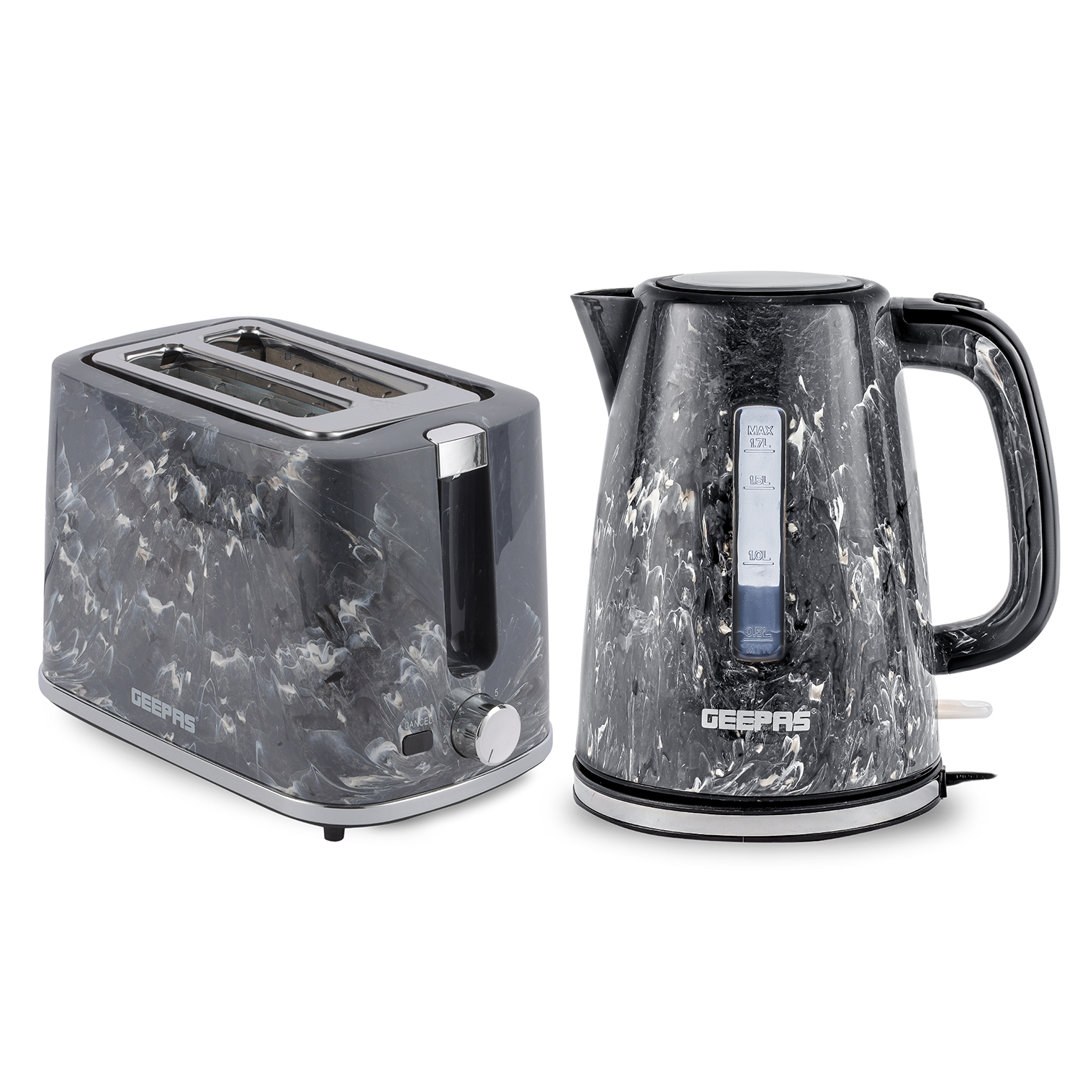 GEEPAS 1.7L 2200W Cordless Electric Kettle, 900W 2 Slice Bread Toaster Combo Set | 360Â° Rotational Base, Concealed Heating & Strix Control l 7 Level